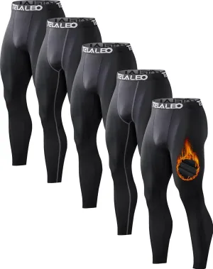 5 or 4 Pack Men's Thermal Compression Pants Fleece Lined Sports Tights Athletic Leggings Cold Weather Baselayer Winter Gear