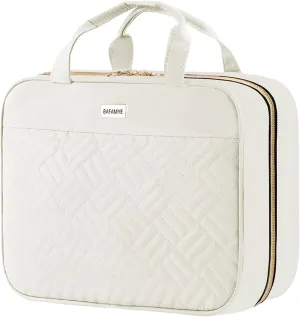 5.8L Travel Toiletry Bag for women - 2.1 GAL Water-resistant Makeup Cosmetic Bag Organizer With Hanging Hook for Travel Accessories Shampoo Full-size Container, Beige