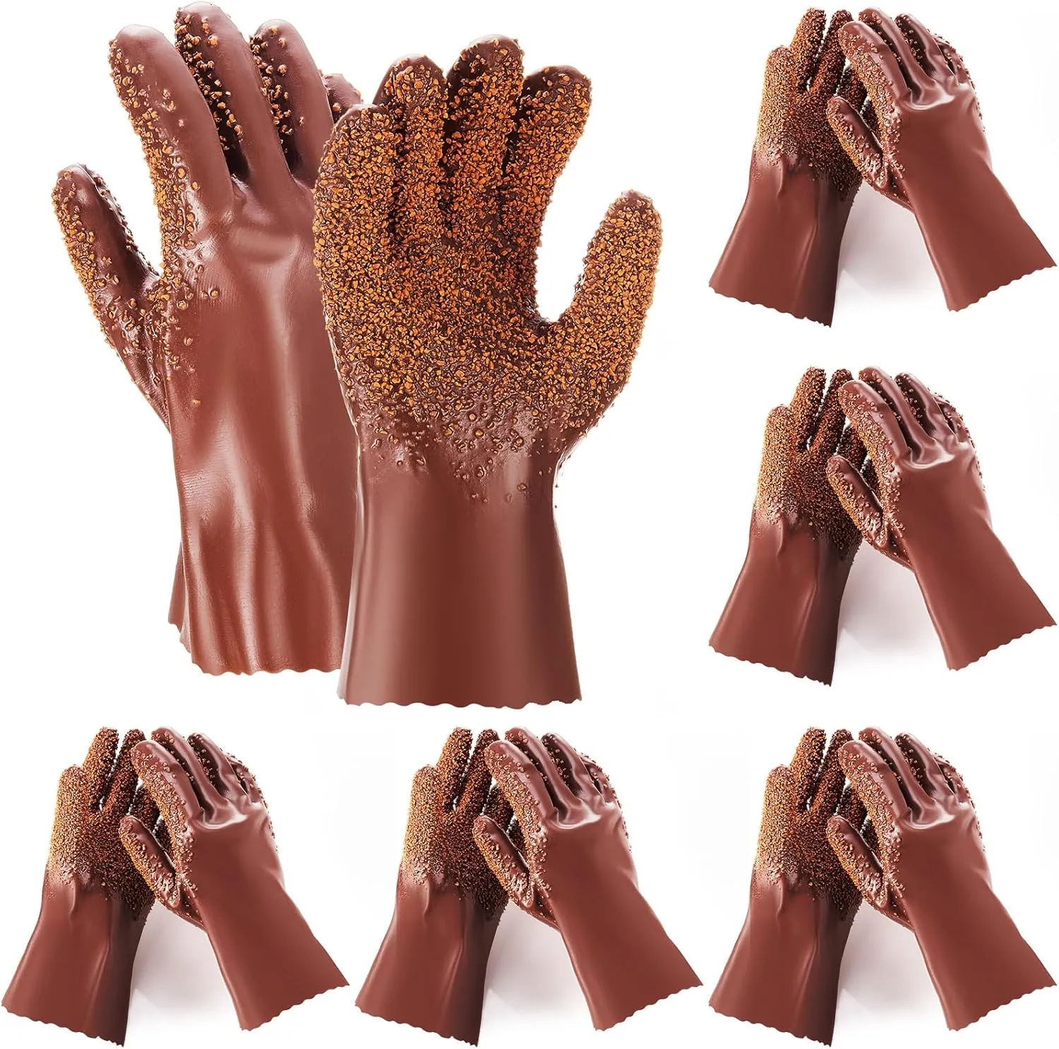 6 Pairs Sewer Snake Gloves Non Slip and Reusable PVC Sewer Abrasion Resistant Drain Cleaning Waterproof Safety Plumbing Snake Gloves for Men Women Plumber Tools (Brown)