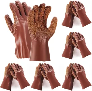 6 Pairs Sewer Snake Gloves Non Slip and Reusable PVC Sewer Abrasion Resistant Drain Cleaning Waterproof Safety Plumbing Snake Gloves for Men Women Plumber Tools (Brown)