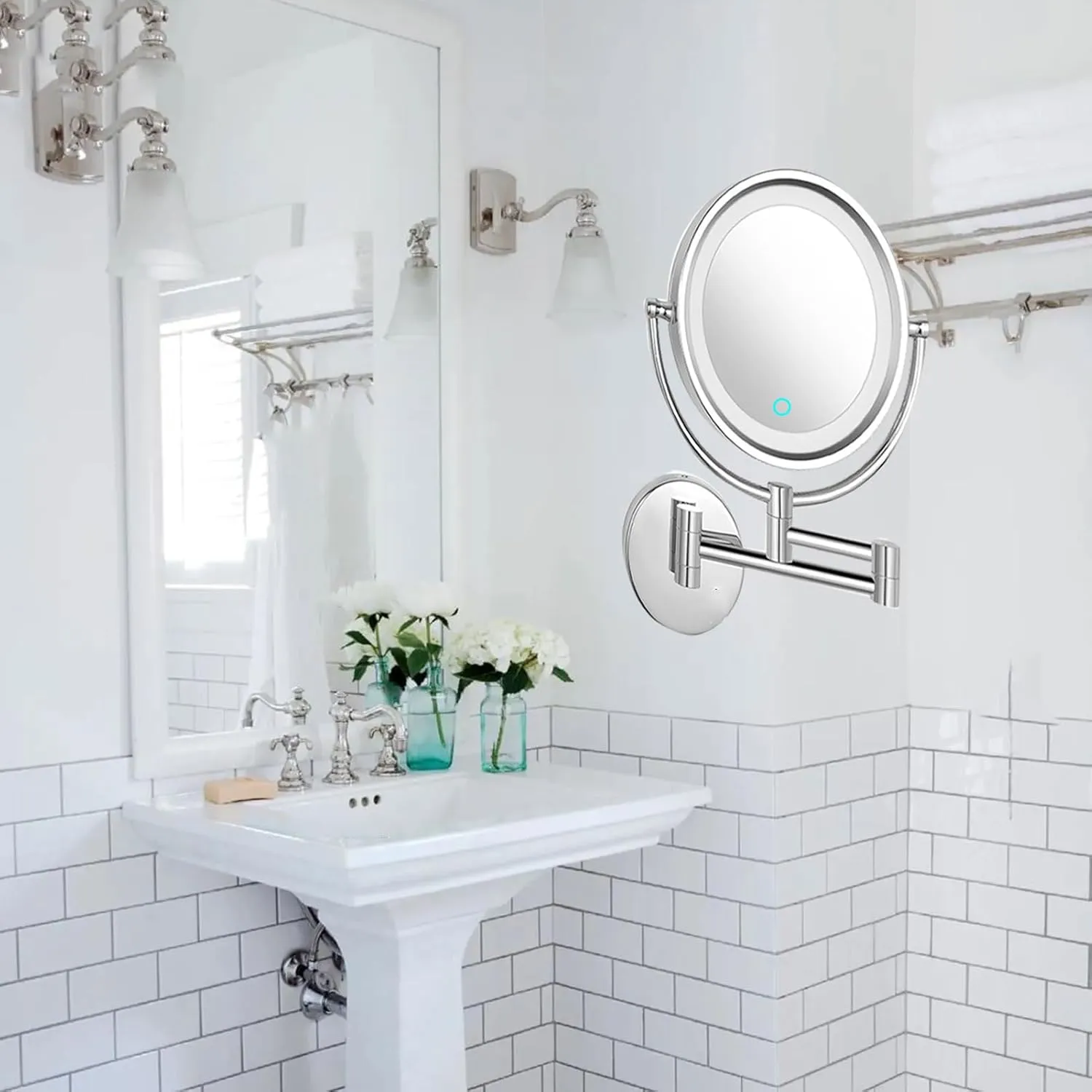 8-inch Wall-mounted Makeup Mirror, Foldable Cosmetic Mirror, Double-sided Magnifying Mirror, Illuminated Vanity Mirror, Bathroom Shaving Mirro
