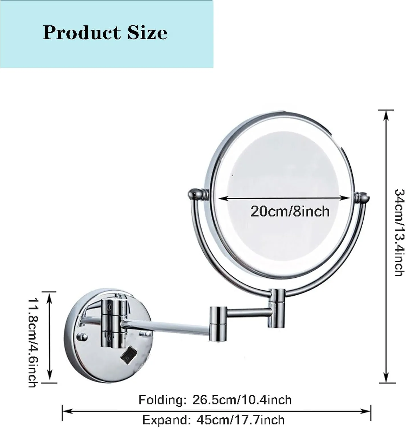 8-inch Wall-mounted Makeup Mirror, Foldable Cosmetic Mirror, Double-sided Magnifying Mirror, Illuminated Vanity Mirror, Bathroom Shaving Mirro