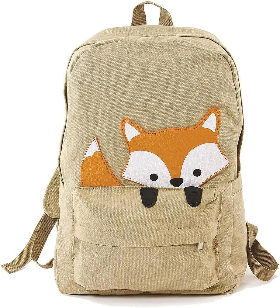 85120CN-KH Peeking Fox Canvas Backpack, One Size, Multicolor
