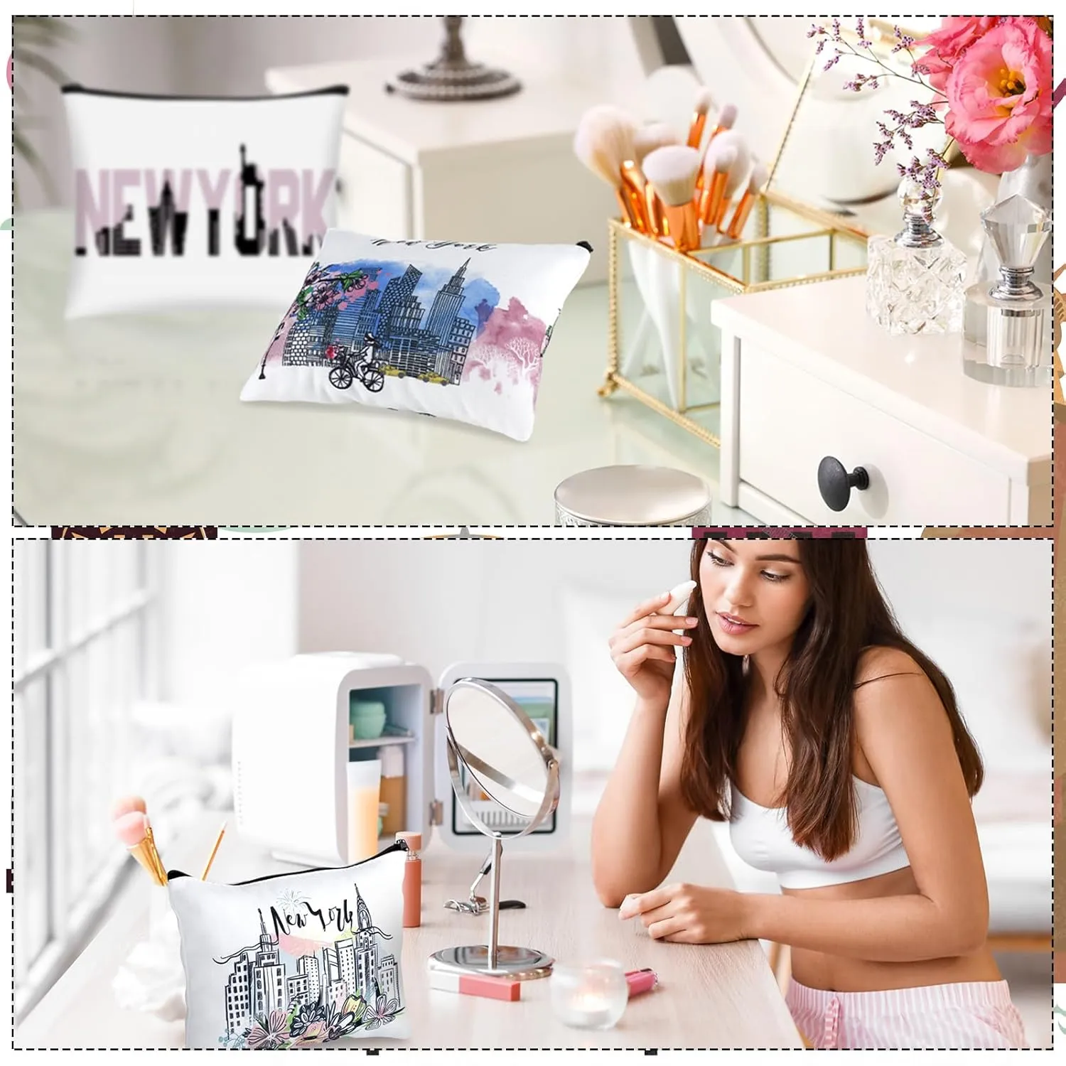 9 Pcs New York Cosmetic Bag New York Souvenir Zipper Pouch Los Angeles Souvenir Gifts Italy Paris Broadway Alaska Makeup Purse for Girls Women Traveler Birthday Christmas Party Favors