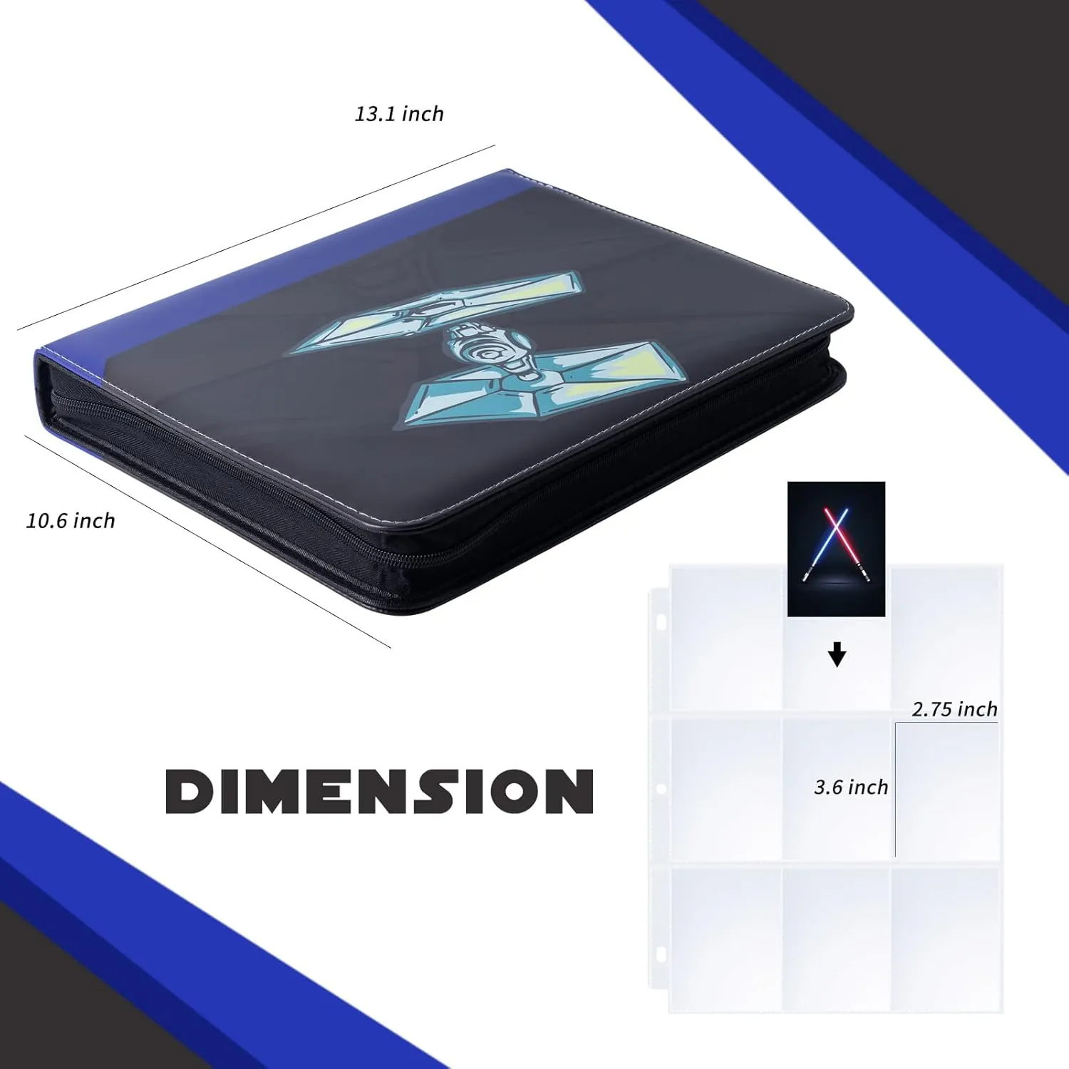 9 Pocket Trading Card Binder, PU Leather Storage Zip Album with 900 Slots Clear Page Sleeves for TCG MTG Baseball Sport Cards Display Collection (Blue)