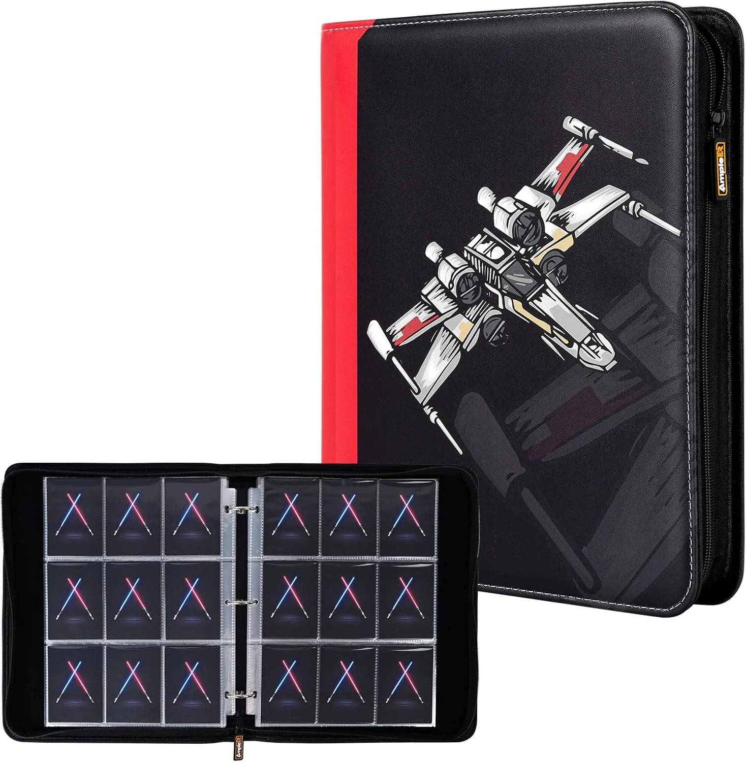 9 Pocket Trading Card Binder, PU Leather Storage Zip Album with 900 Slots Clear Page Sleeves for TCG MTG Baseball Sport Cards Display Collection