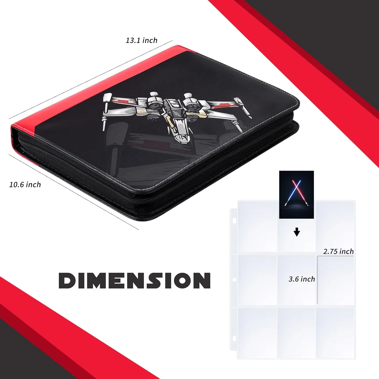 9 Pocket Trading Card Binder, PU Leather Storage Zip Album with 900 Slots Clear Page Sleeves for TCG MTG Baseball Sport Cards Display Collection
