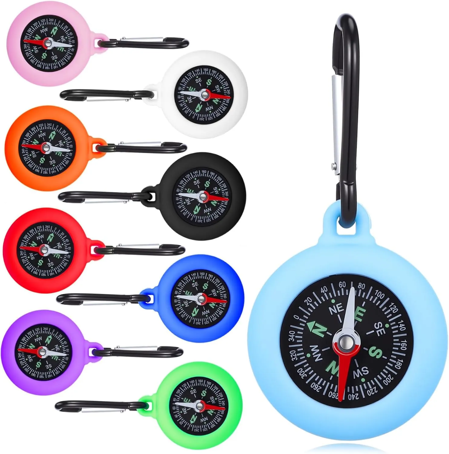 9pcs Mini Compass with Carabiner Clip Portable Navigation Tool for Hiking Camping and Outdoor Survival Weatherproof Design for Accurate Direction Finding
