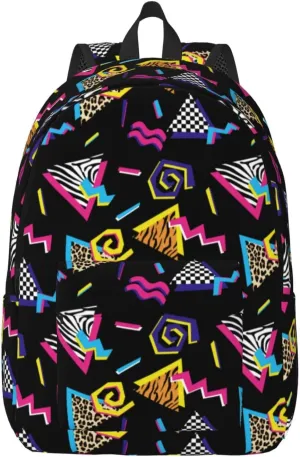 Abstract 90s Retro Fashion Backpack for Girls Boys Women Lightweight Canvas Bookbag Casual Daypack for Travel Outdoor Camping, 17 Inches