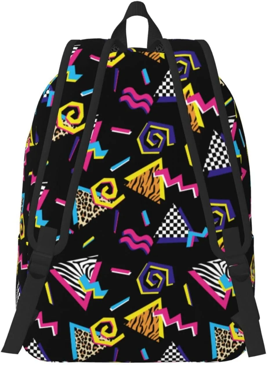 Abstract 90s Retro Fashion Backpack for Girls Boys Women Lightweight Canvas Bookbag Casual Daypack for Travel Outdoor Camping, 17 Inches