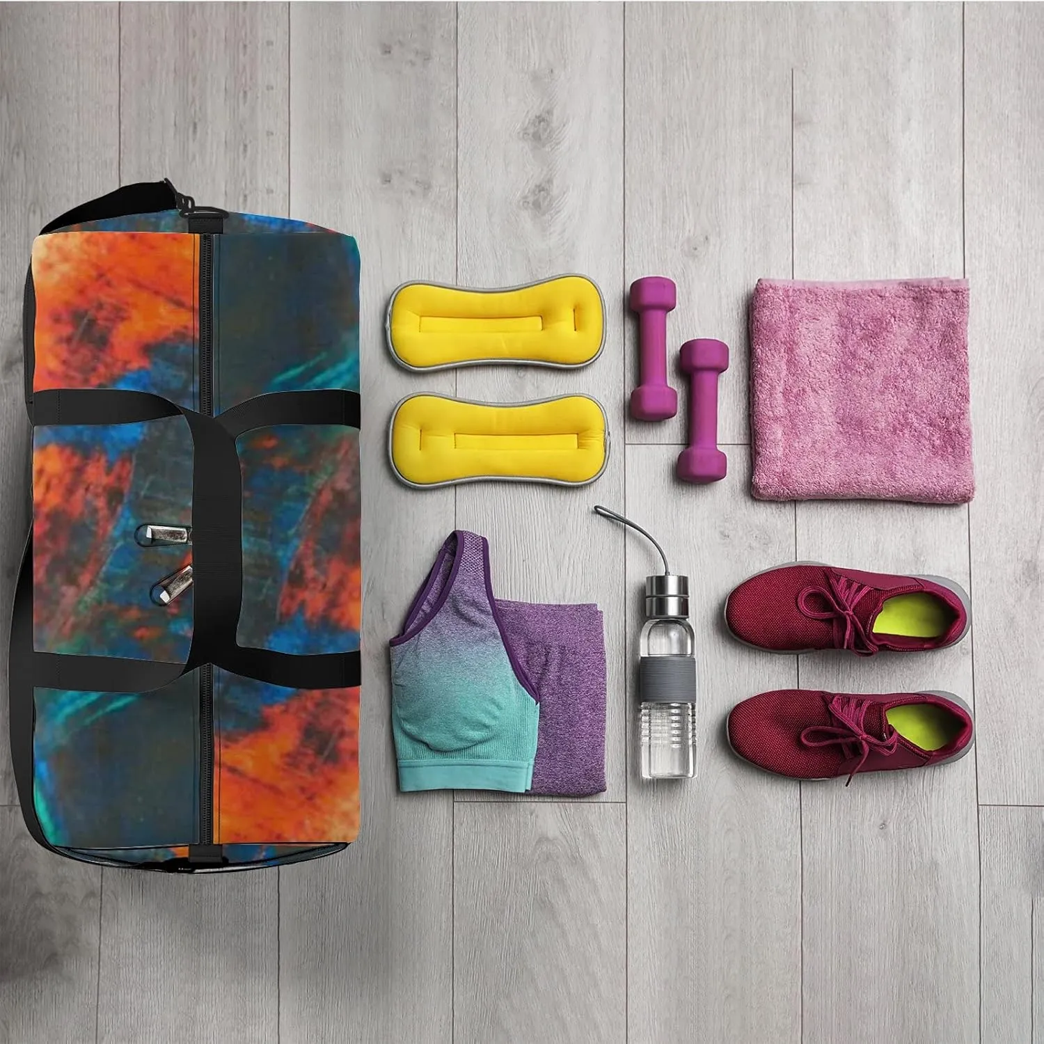 Abstract Background Acrylic Paint on Canvas Sports Bag Tote Bag Waterproof Gym Bag with Shoulder Strap Zipper 2 Side Pockets for Men and Women, Travel and Storage Shoulder Bag.