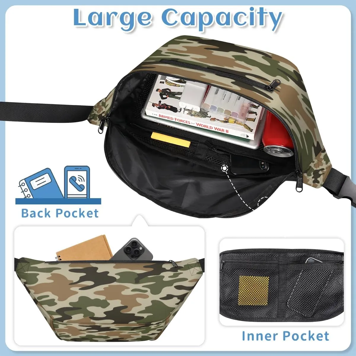 Abstract Camouflage Paint Crossbody Sling Bag for Women Men Crossbody Backpack with 4 Zipper Pockets Fanny Pack Shoulder Casual Daypack for Travel Running Hiking Cycling