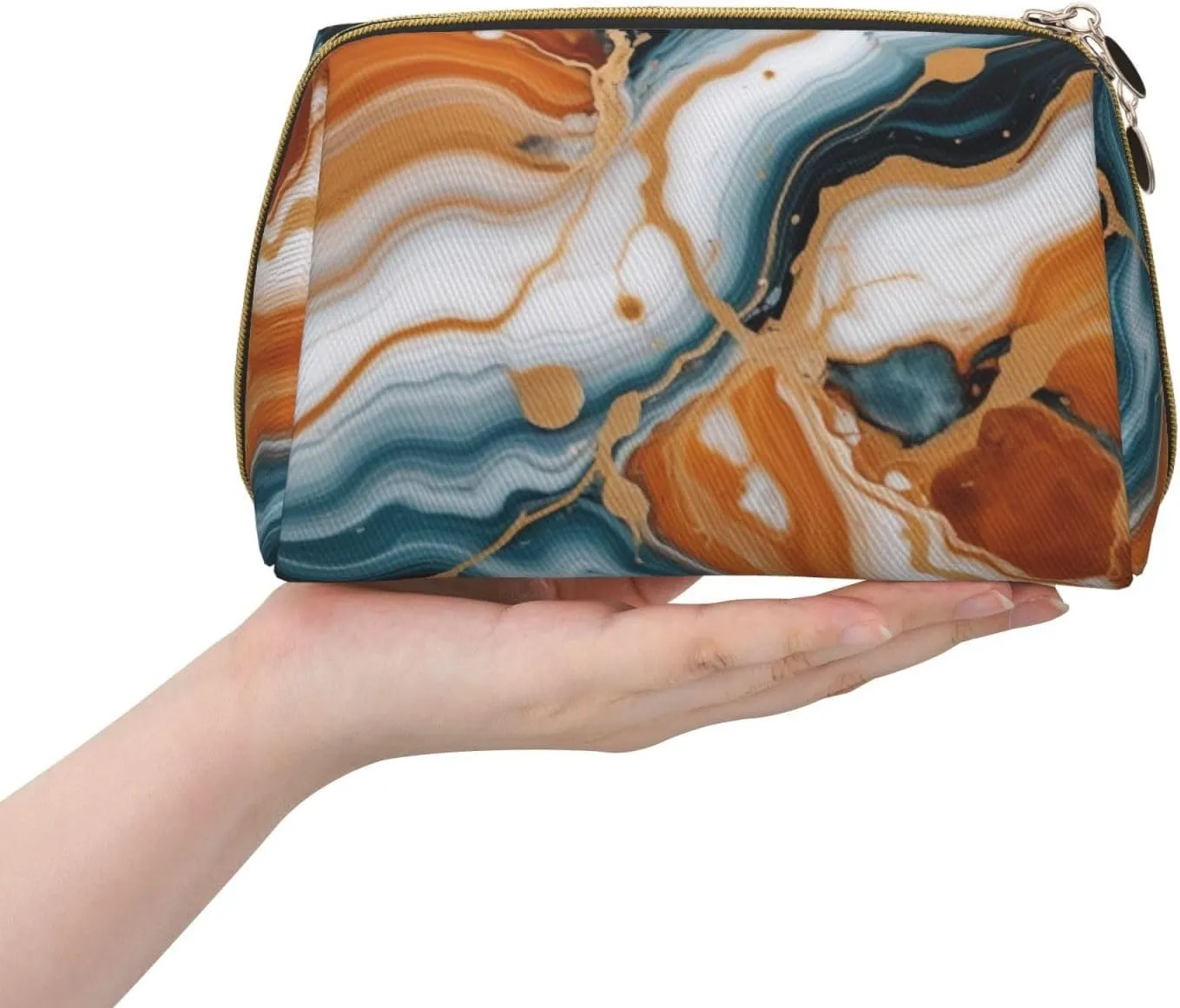 Abstract Marble Stone Printed Small Makeup Bag,Travel Cosmetic Bag Purse with Zipper,Water-resistant Makeup Organizer Bag for Women