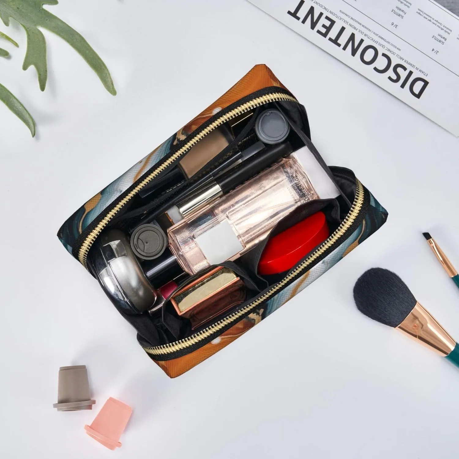Abstract Marble Stone Printed Small Makeup Bag,Travel Cosmetic Bag Purse with Zipper,Water-resistant Makeup Organizer Bag for Women