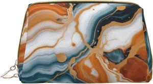 Abstract Marble Stone Printed Small Makeup Bag,Travel Cosmetic Bag Purse with Zipper,Water-resistant Makeup Organizer Bag for Women