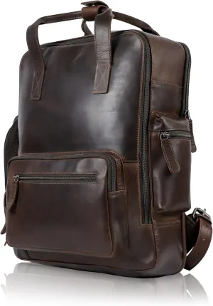Access Denied Genuine Leather Backpack for Men and Women - 15.6 inch Laptop purse for College Travel | One Size Casual Vintage Rustic | Unisex Large Capacity Bag | Gifts for Him and Her