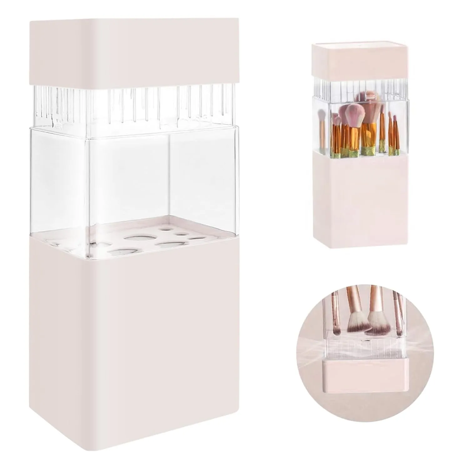 Acrylic Makeup Brush Air Drying Rack Holder - Cosmetic Brush Organizer with Lid, Waterproof Dustproof Container, 12 Holes for Different Brushes