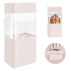 Acrylic Makeup Brush Air Drying Rack Holder - Cosmetic Brush Organizer with Lid, Waterproof Dustproof Container, 12 Holes for Different Brushes