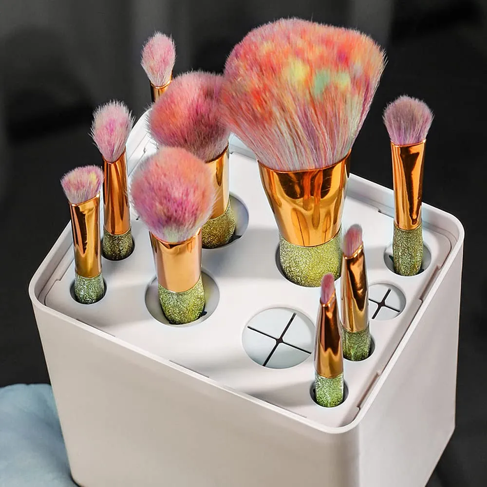 Acrylic Makeup Brush Air Drying Rack Holder - Cosmetic Brush Organizer with Lid, Waterproof Dustproof Container, 12 Holes for Different Brushes