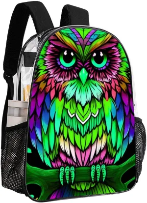 Adults Lightweight Colorful Owl Wild Bird Art Shoulder Book Bags Big Capacity Shoulder Bag Transparent Bag for Trekking Work Walking Cycling