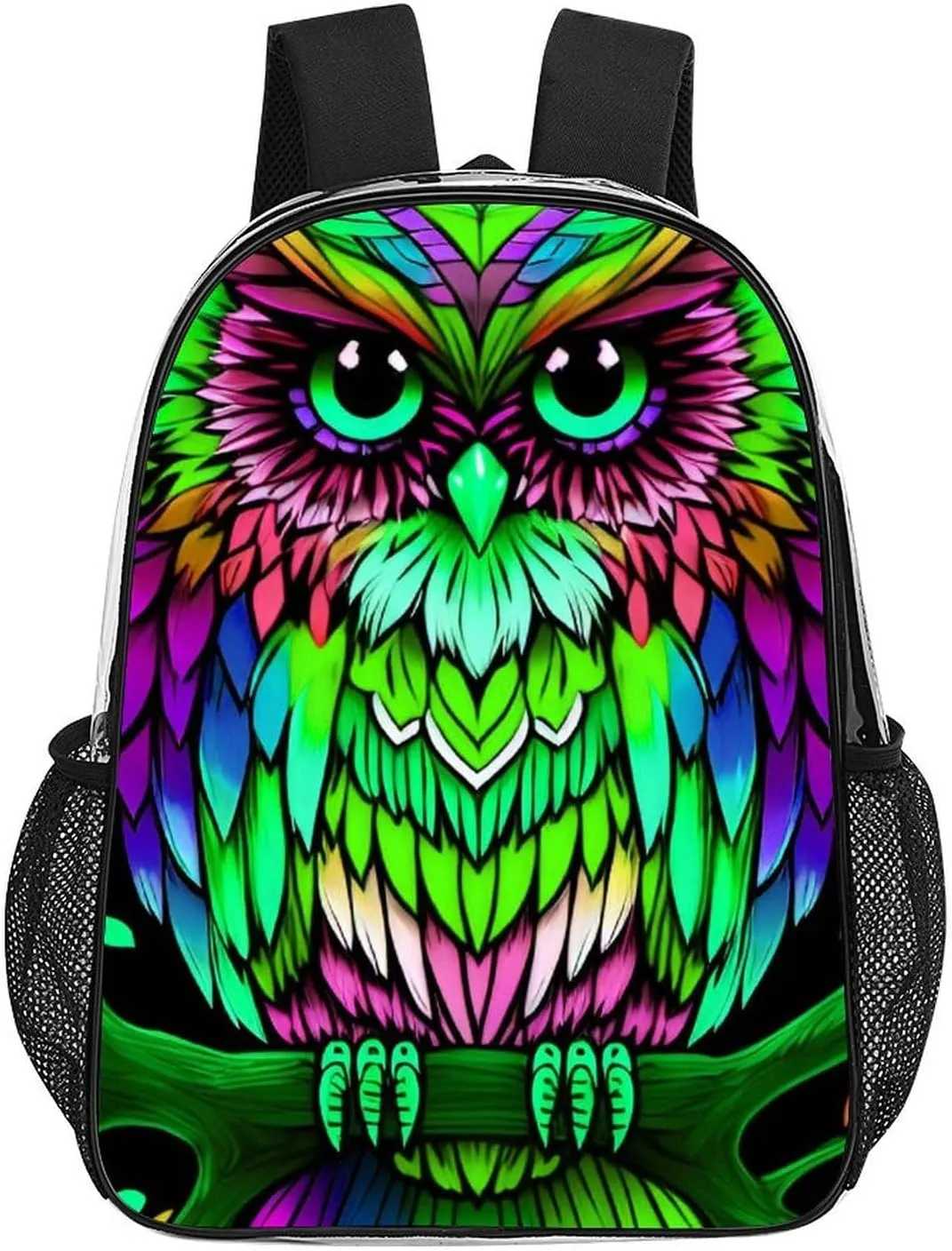 Adults Lightweight Colorful Owl Wild Bird Art Shoulder Book Bags Big Capacity Shoulder Bag Transparent Bag for Trekking Work Walking Cycling