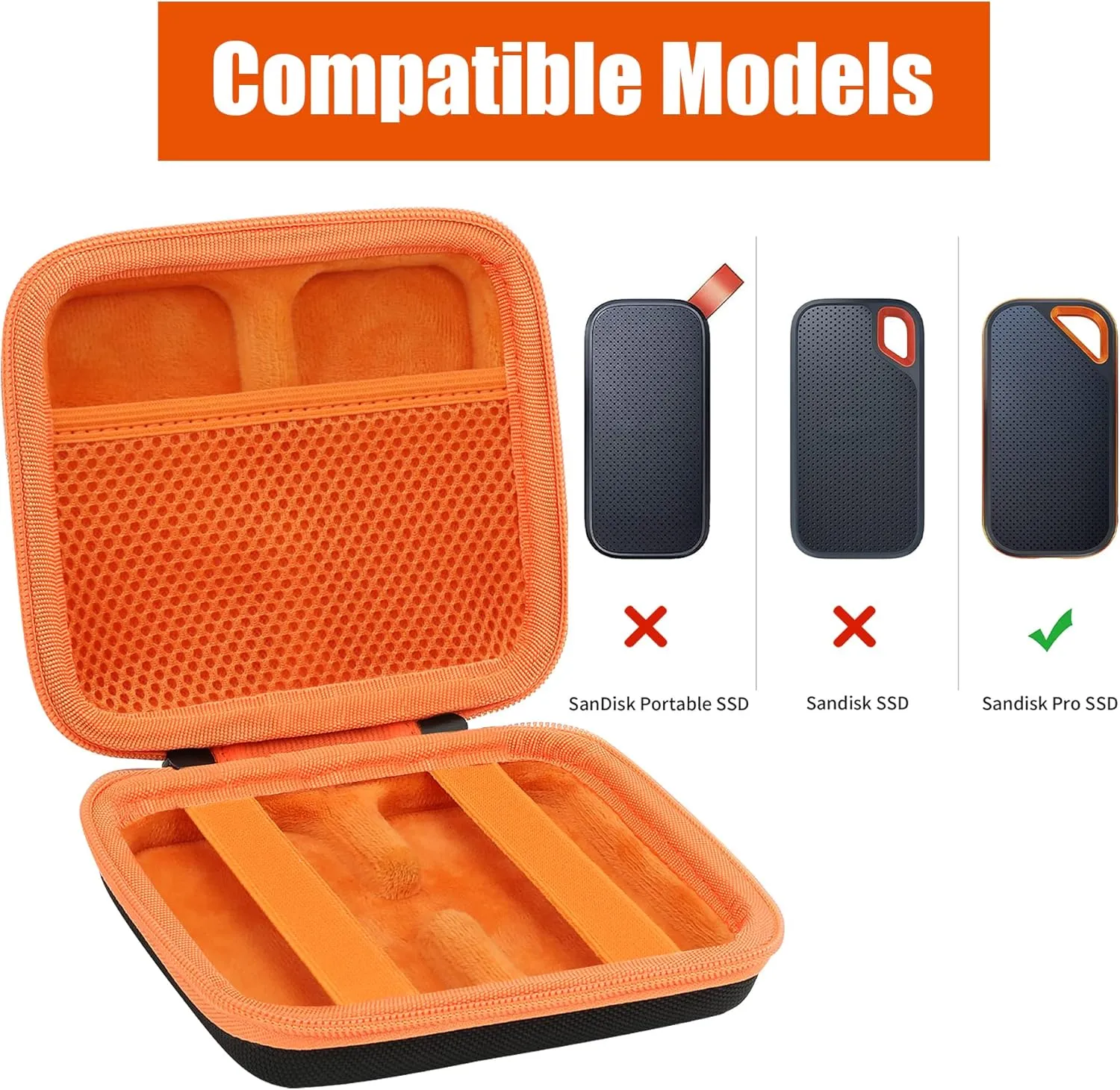 Aenllosi Hard Travel Case Replacement for SanDisk Extreme PRO SDSSDE81/SDSSDE80 / Extreme SDSSDE61 Portable 500GB/1/2/4 TB SSD(Black&Orange,Only Case)