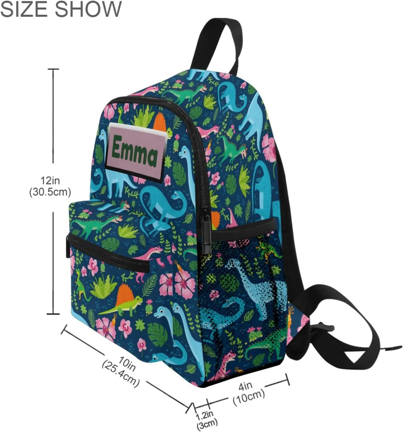 Aflyko Custom Name Dino Flower Spring Kids Backpack Personalized Daycare Bookbag Kindergarten Daypack for Toddler Girls Boys 10" × 4" × 12"