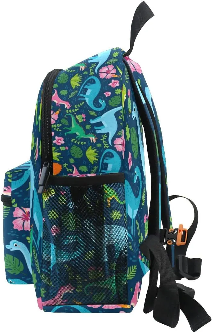 Aflyko Custom Name Dino Flower Spring Kids Backpack Personalized Daycare Bookbag Kindergarten Daypack for Toddler Girls Boys 10" × 4" × 12"