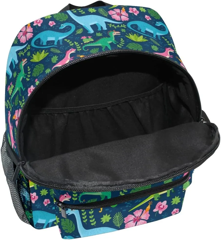 Aflyko Custom Name Dino Flower Spring Kids Backpack Personalized Daycare Bookbag Kindergarten Daypack for Toddler Girls Boys 10" × 4" × 12"