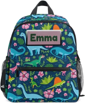 Aflyko Custom Name Dino Flower Spring Kids Backpack Personalized Daycare Bookbag Kindergarten Daypack for Toddler Girls Boys 10" × 4" × 12"