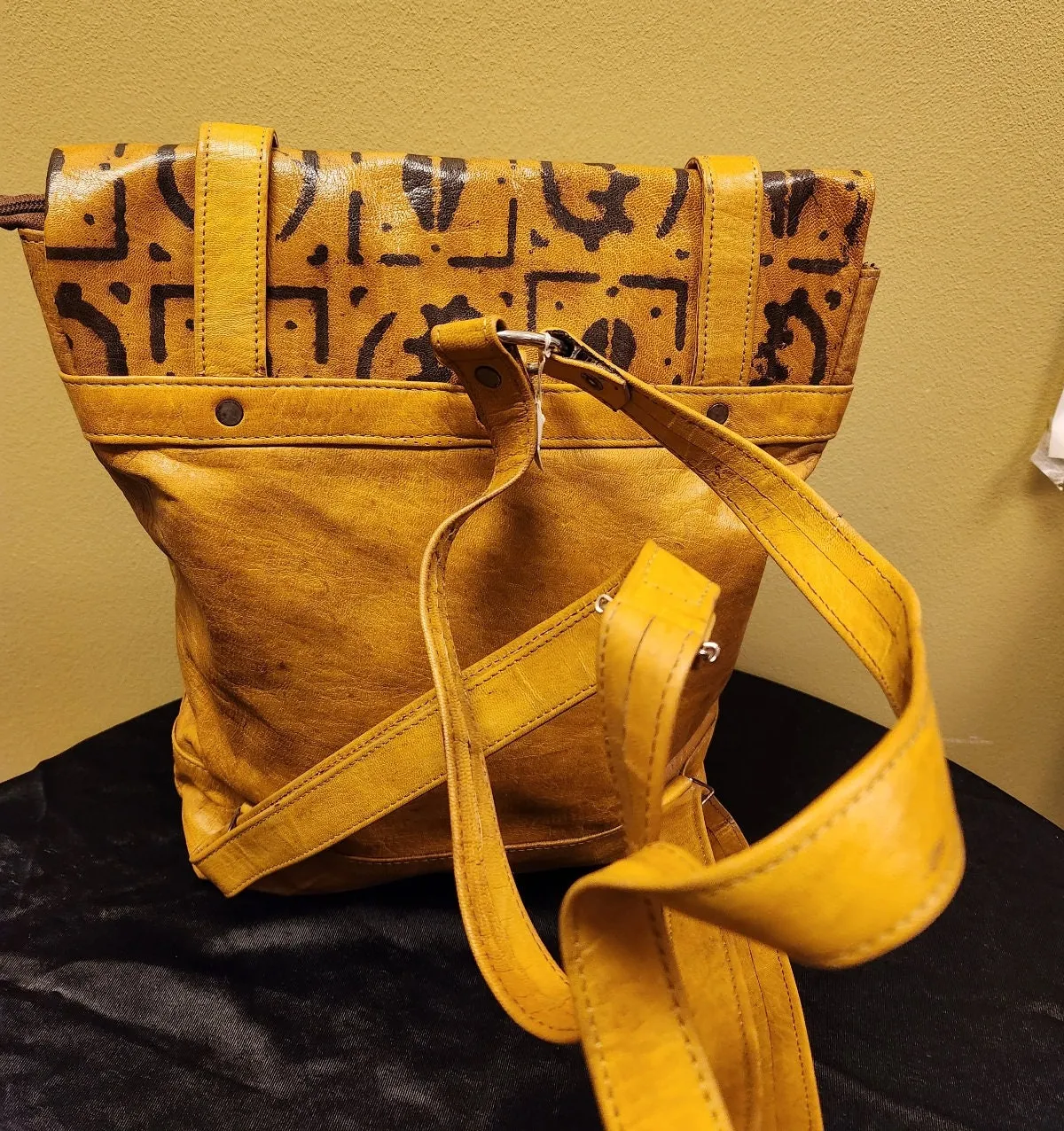 African Leather Backpack with Adinkra Symbols.