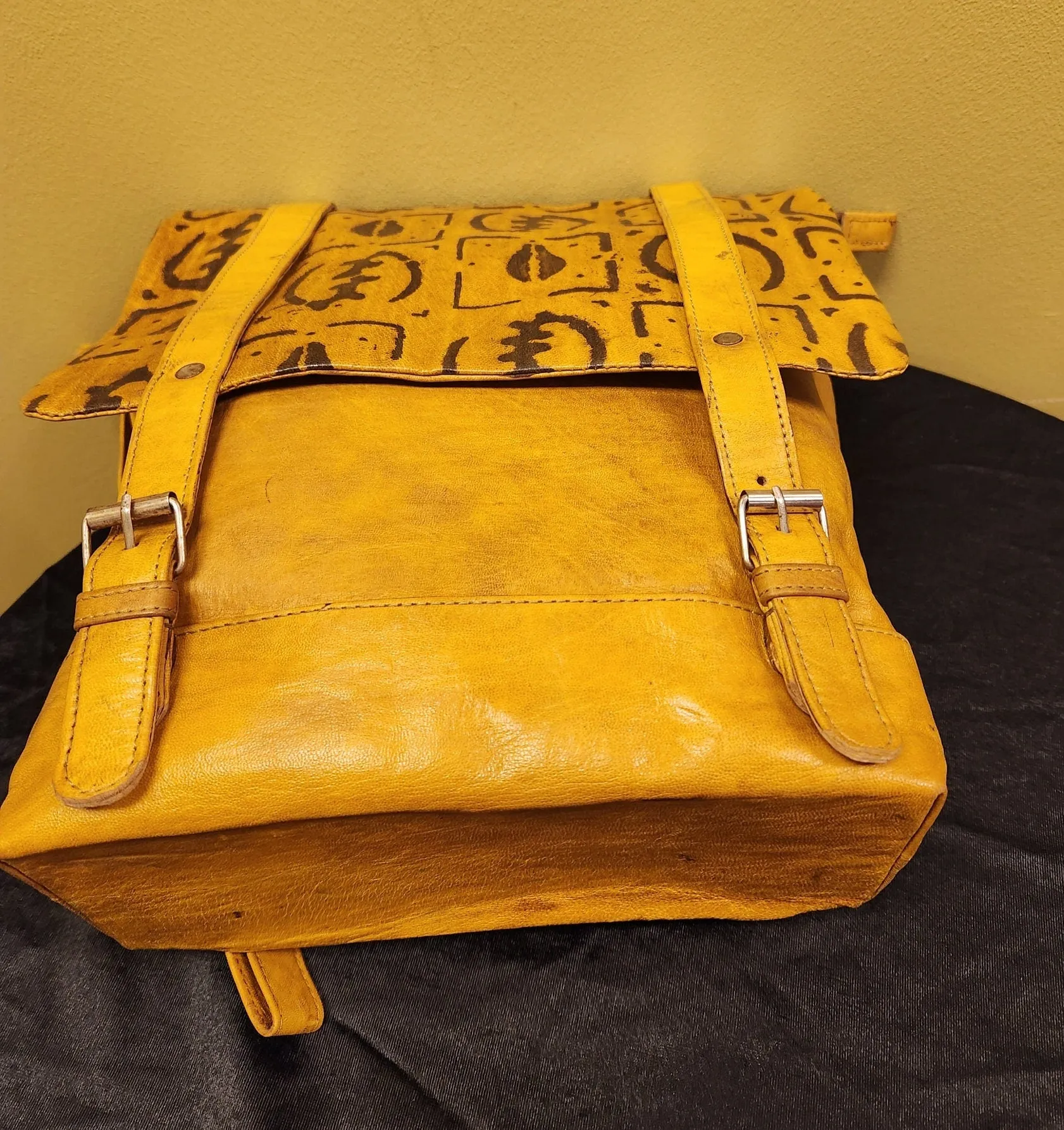 African Leather Backpack with Adinkra Symbols.