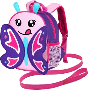 AGSDON Toddler Backpack with Leash, 9.5" Kids Butterfly Safety Leashes Removable Tether bookbag