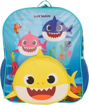 AI ACCESSORY INNOVATIONS Baby Shark Kids Backpack – 14” Toddler & Preschool Bag with 3D Shark Face, Adjustable Straps & Mesh Pockets – Official Pinkfong Baby Shark School Bag for Boys & Girls