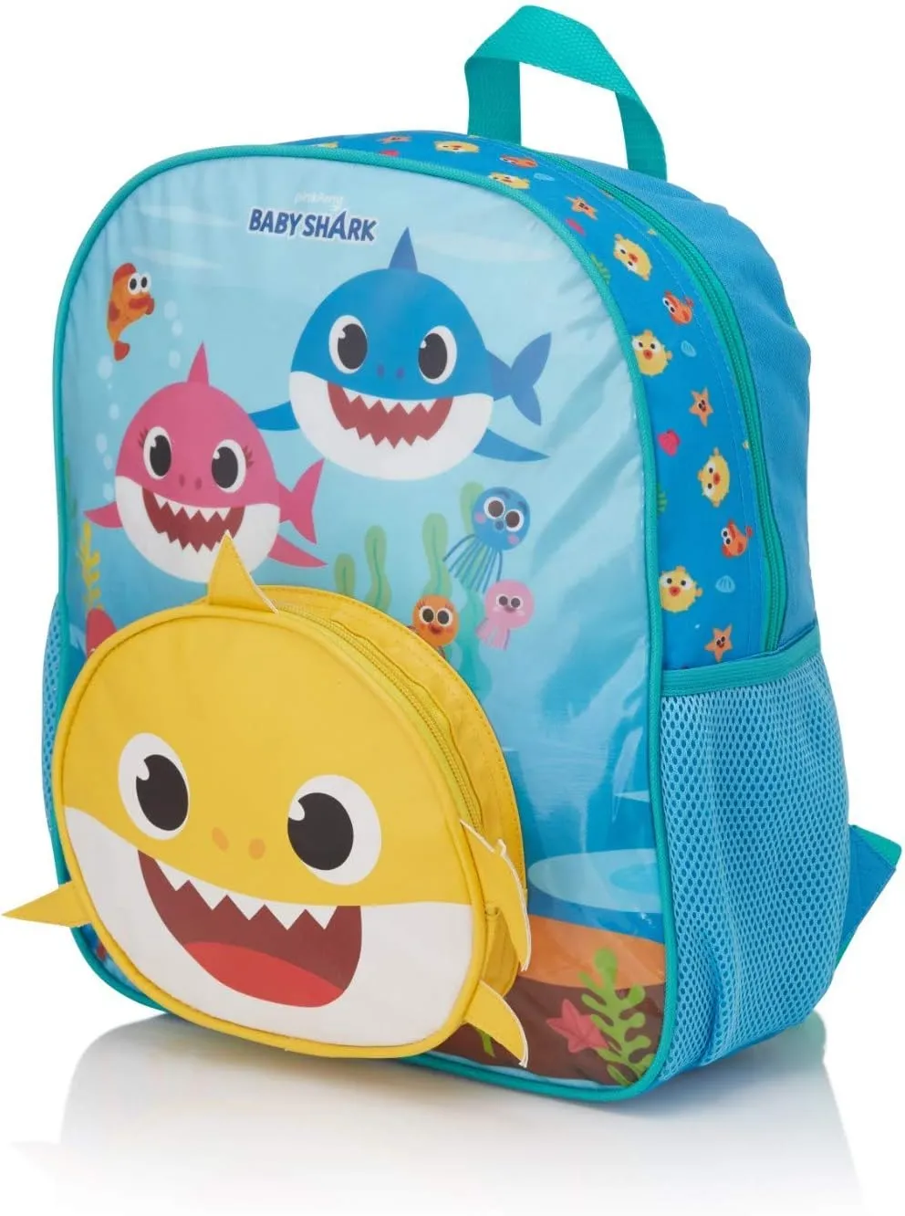 AI ACCESSORY INNOVATIONS Baby Shark Kids Backpack – 14” Toddler & Preschool Bag with 3D Shark Face, Adjustable Straps & Mesh Pockets – Official Pinkfong Baby Shark School Bag for Boys & Girls