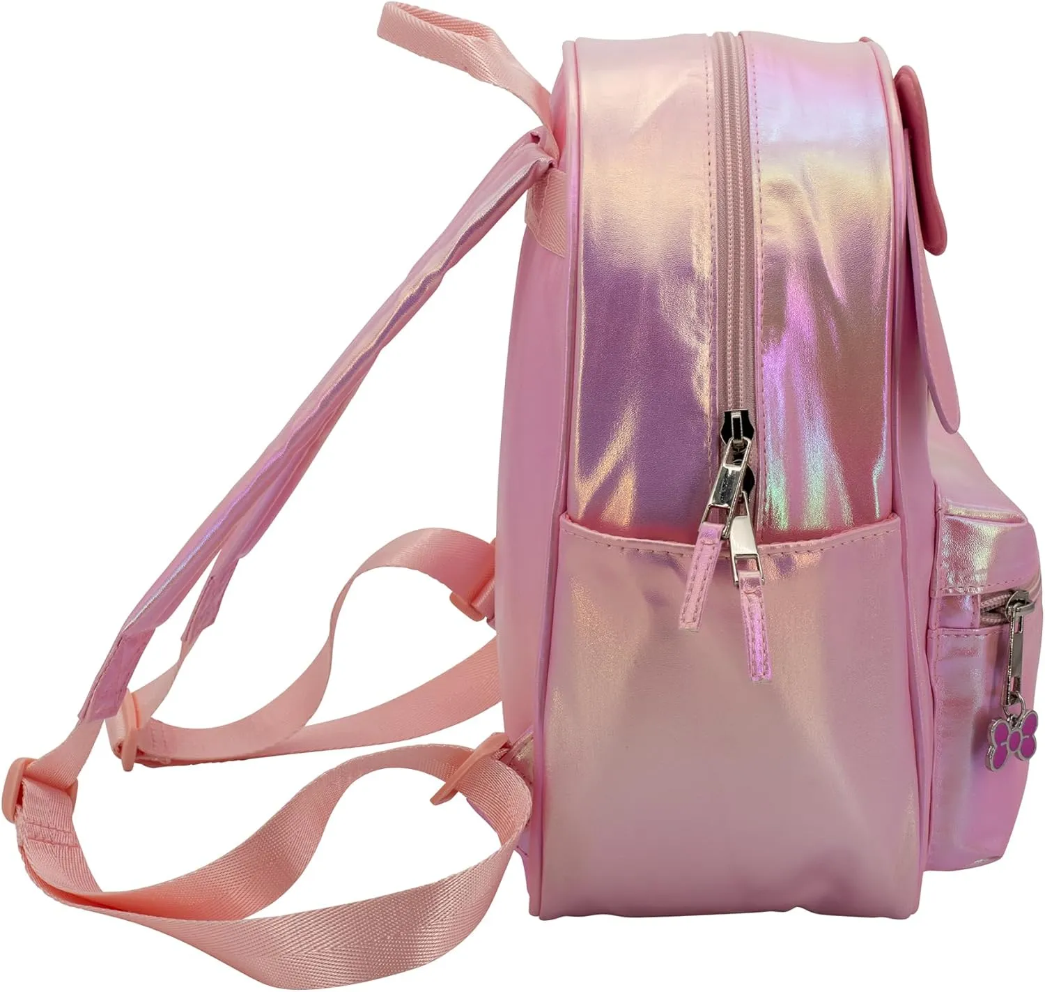 AI ACCESSORY INNOVATIONS My Melody Big Face Cosplay Mini PU Backpack Purse, Shoulder Bag with Epoxy Filled Metal Bow Charm, 10.5 Inch, Adjustable Straps, Faux Leather