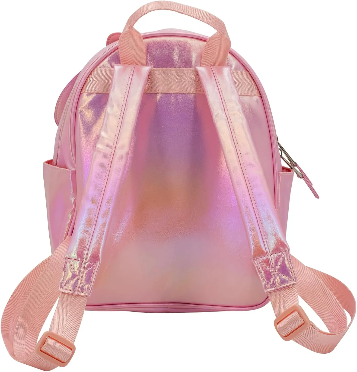 AI ACCESSORY INNOVATIONS My Melody Big Face Cosplay Mini PU Backpack Purse, Shoulder Bag with Epoxy Filled Metal Bow Charm, 10.5 Inch, Adjustable Straps, Faux Leather