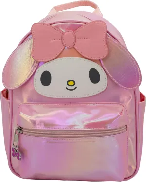 AI ACCESSORY INNOVATIONS My Melody Big Face Cosplay Mini PU Backpack Purse, Shoulder Bag with Epoxy Filled Metal Bow Charm, 10.5 Inch, Adjustable Straps, Faux Leather