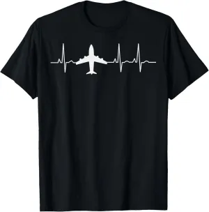 Airplane Heartbeat Pilot Flying Cool Aviator Aviation T-Shirt