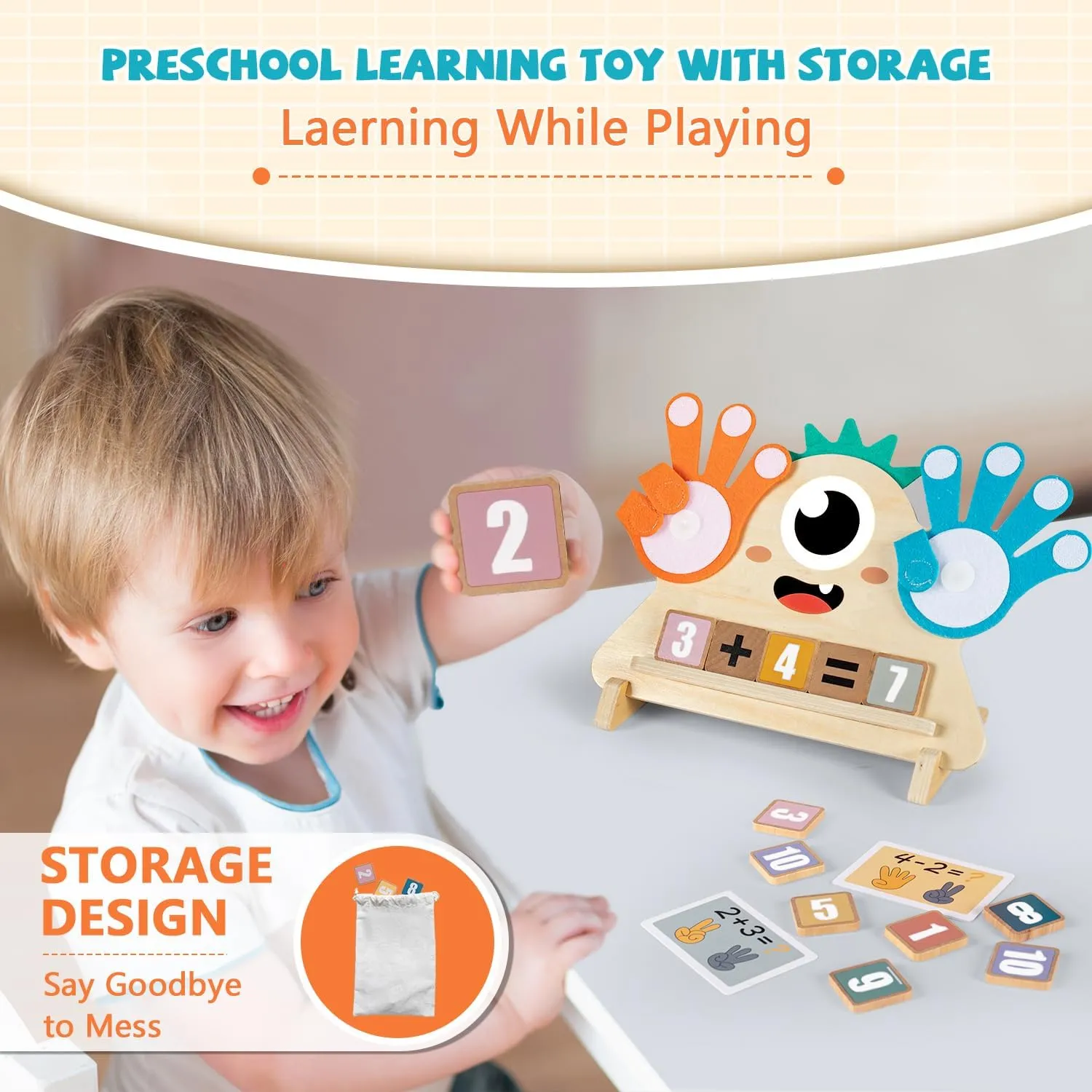 aiwo Montessori Preschool Learning Toys for Toddlers 3-5, Educational Math Manipulatives Counting Toy for 3 4 5 Year Old, Kindergarten Homeschool Supplies Math Toys Number Blocks Gifts for Boys Girls