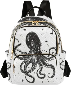 ALAZA Black Octopus Mini Backpack Purse for Women Travel Bag Lightweight Shoulder Bag Fashion Daypack35