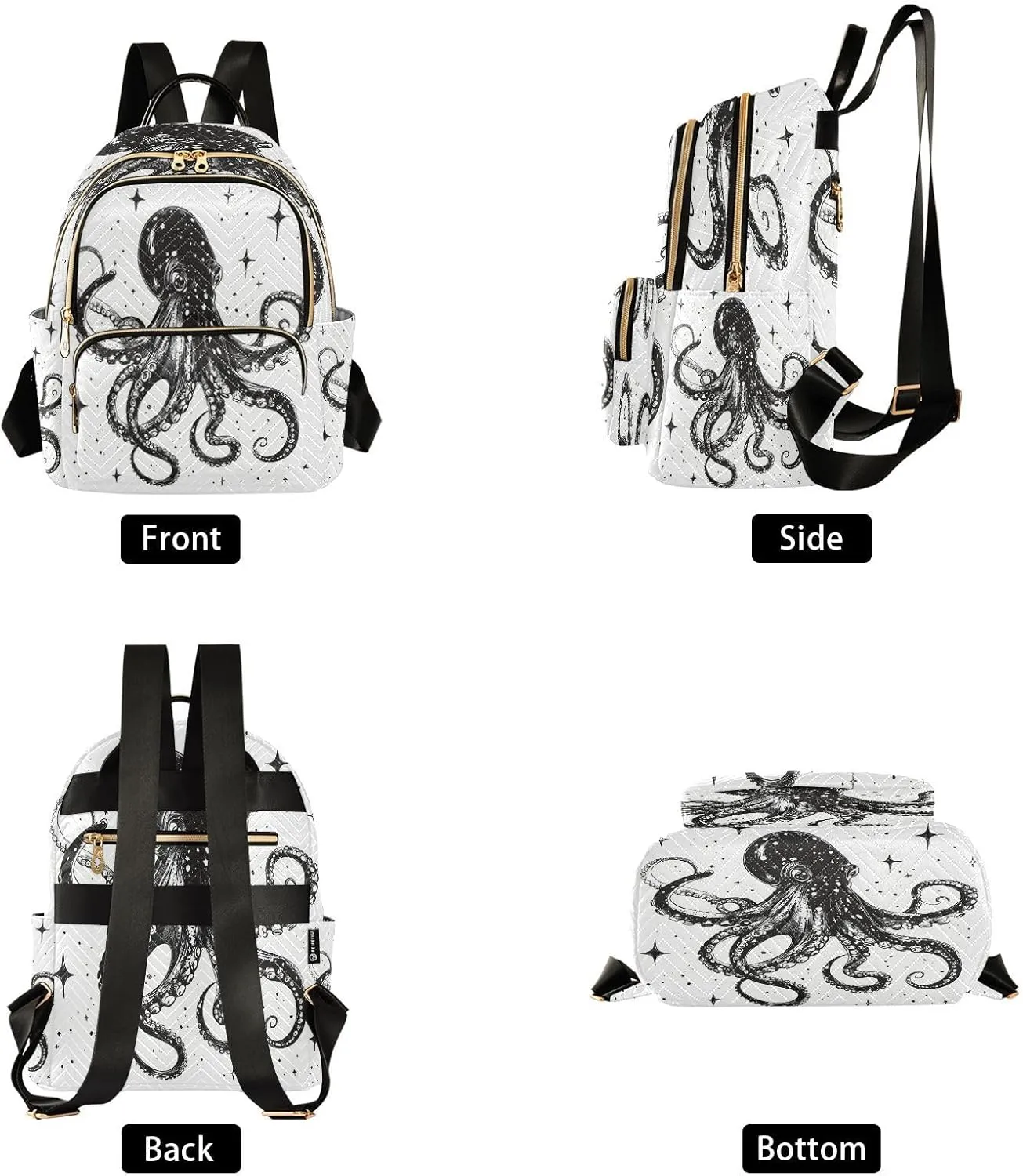 ALAZA Black Octopus Mini Backpack Purse for Women Travel Bag Lightweight Shoulder Bag Fashion Daypack35