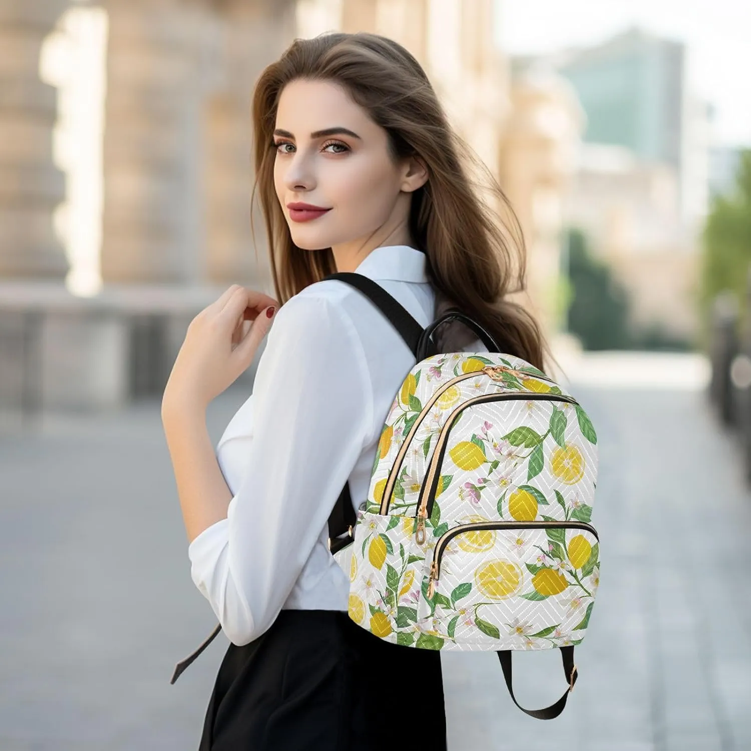 ALAZA Lemon Tropic Fruits Leaves Flowers Women Backpack Purse Shoulder Bag