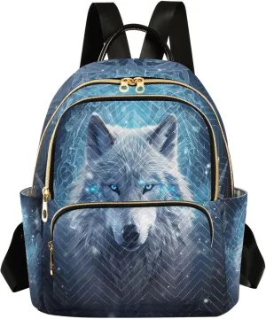 ALAZA Mini Backpack for Women, Blue Wolf Travel Backpack Purse for Ladies, Small Bookbag Daypack Shoulder Bag M