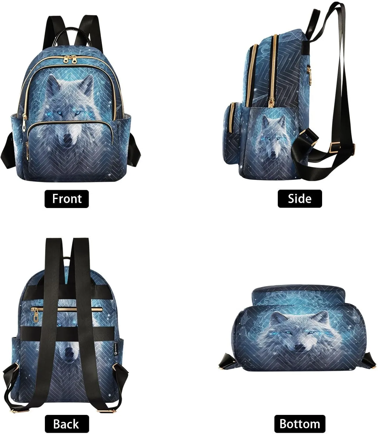 ALAZA Mini Backpack for Women, Blue Wolf Travel Backpack Purse for Ladies, Small Bookbag Daypack Shoulder Bag M