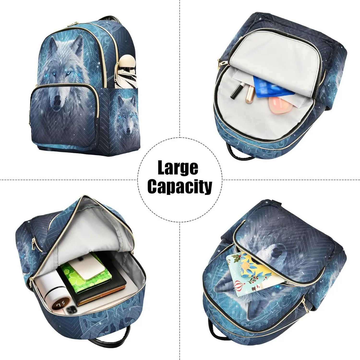 ALAZA Mini Backpack for Women, Blue Wolf Travel Backpack Purse for Ladies, Small Bookbag Daypack Shoulder Bag M