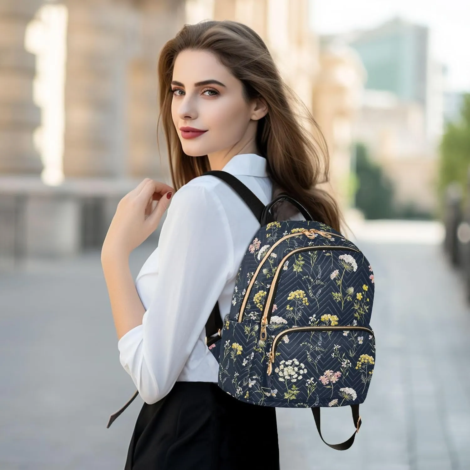 ALAZA Mini Backpack for Women, Wildflowers Tansy Pansies Travel Backpack Purse for Ladies, Small Bookbag Daypack Shoulder Bag M