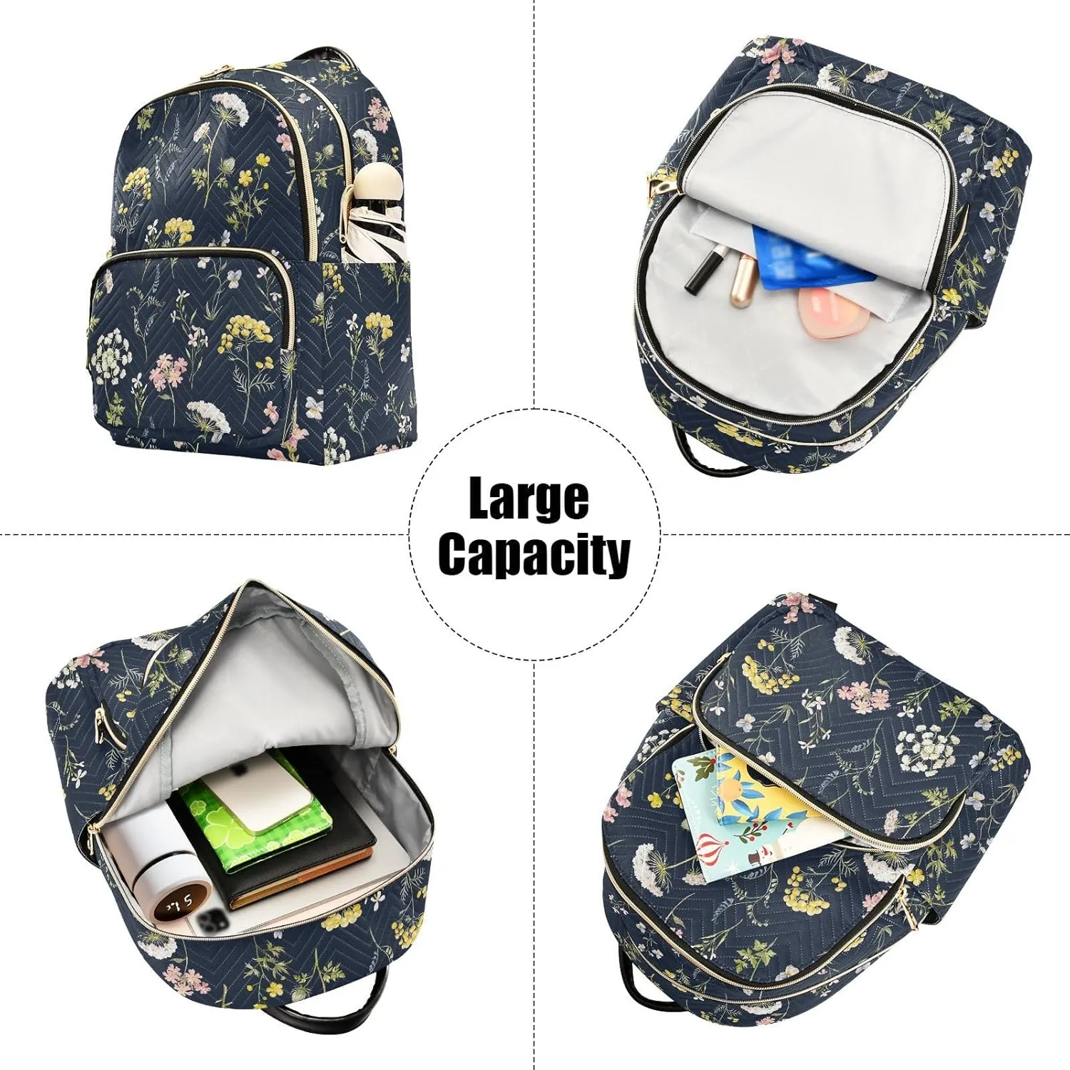 ALAZA Mini Backpack for Women, Wildflowers Tansy Pansies Travel Backpack Purse for Ladies, Small Bookbag Daypack Shoulder Bag M