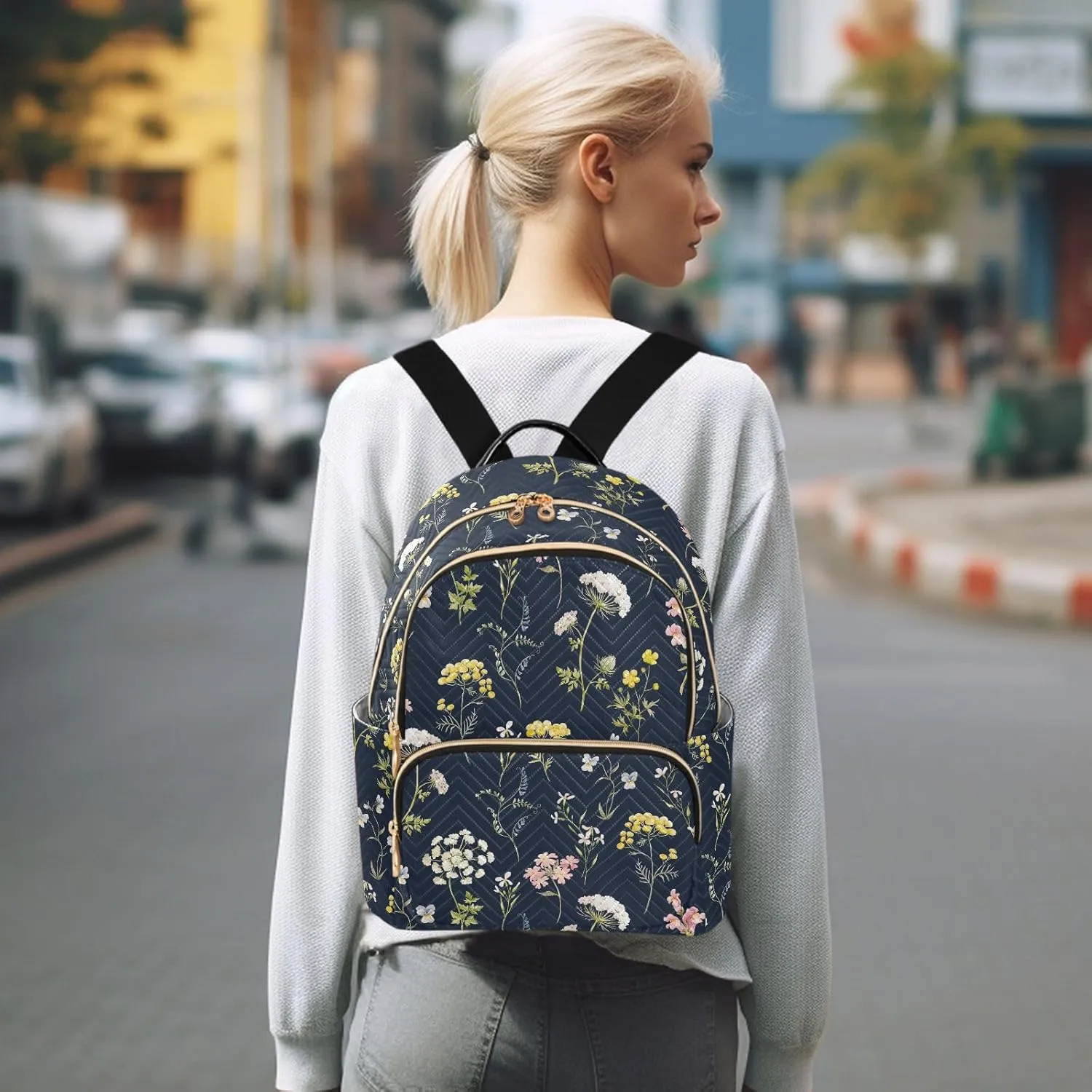 ALAZA Mini Backpack for Women, Wildflowers Tansy Pansies Travel Backpack Purse for Ladies, Small Bookbag Daypack Shoulder Bag M