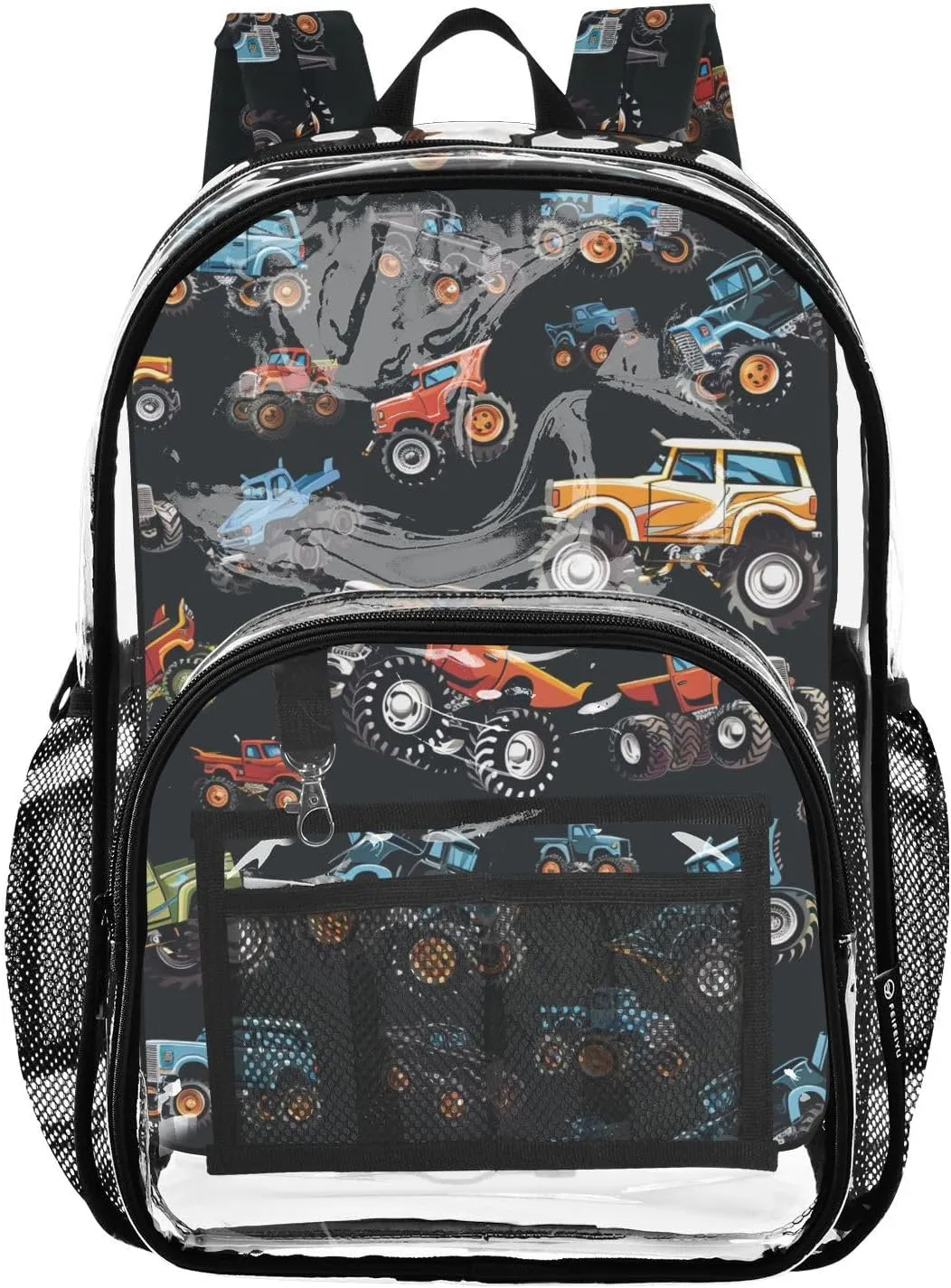ALAZA Monster Truck Cartoon Clear Fashion Backpack for Women Men Transparent Travel School Bag Daypack for Boys Girls